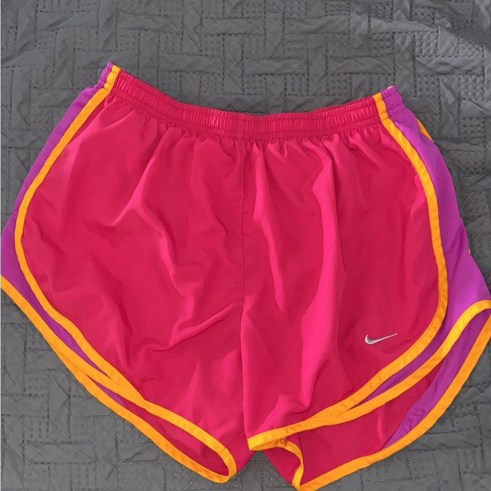 Nike Pink and Orange Athletic Shorts with Retro Design